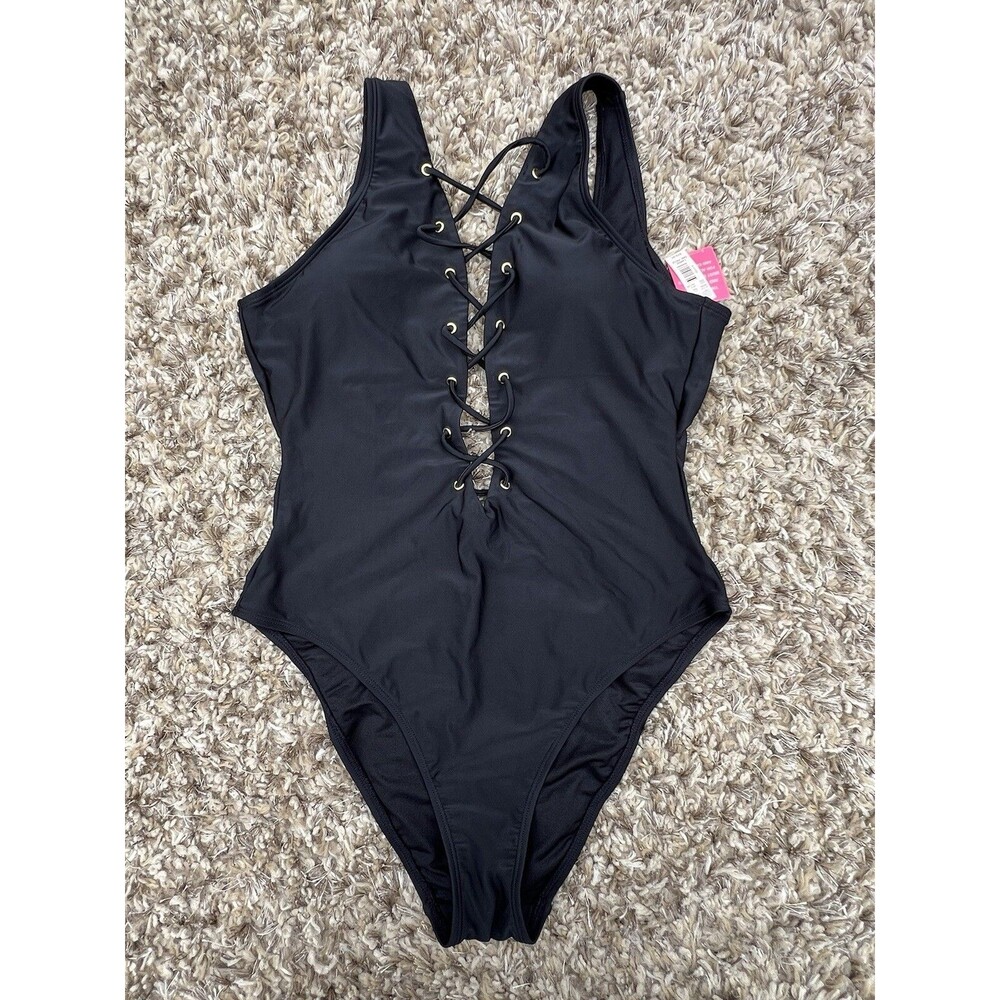 Uncommon Sense Black One Piece Lace Up Swimsuit size Large New with Tags